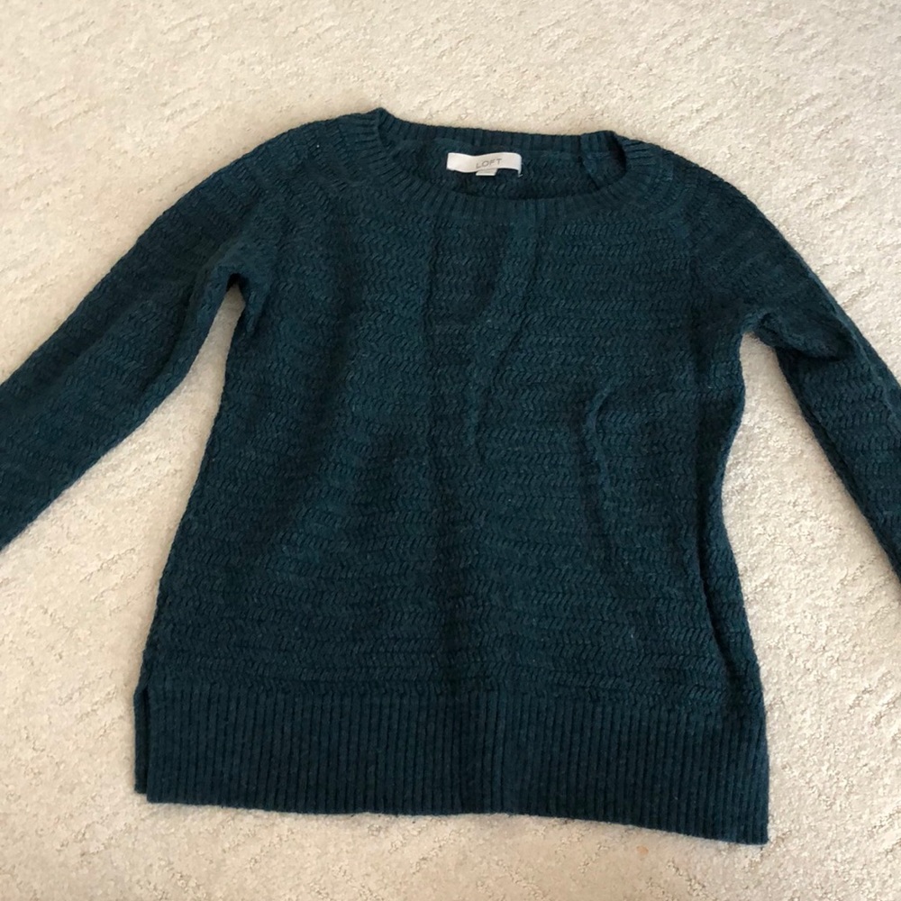 loft green and blue cable knit sweater